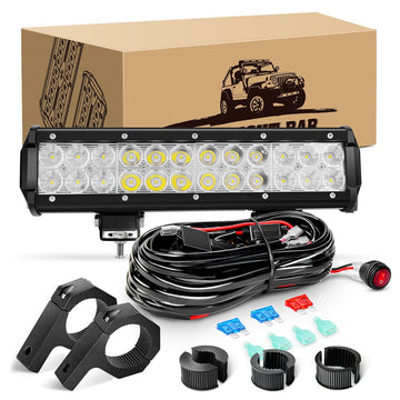 12 Inch 72W Led Light Bar Spot Flood Combo with 12V 5Pin Rocker Switch Wiring Harness kit Horizontal Bar Tube Clamp